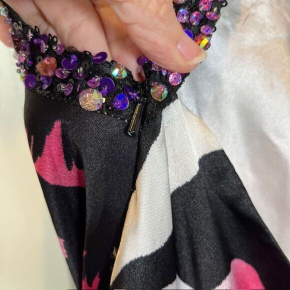 La Femme Formal Gown Sequin Strappy Animal Print Sexy Black White Pink Size 00 - Picture 8 of 16